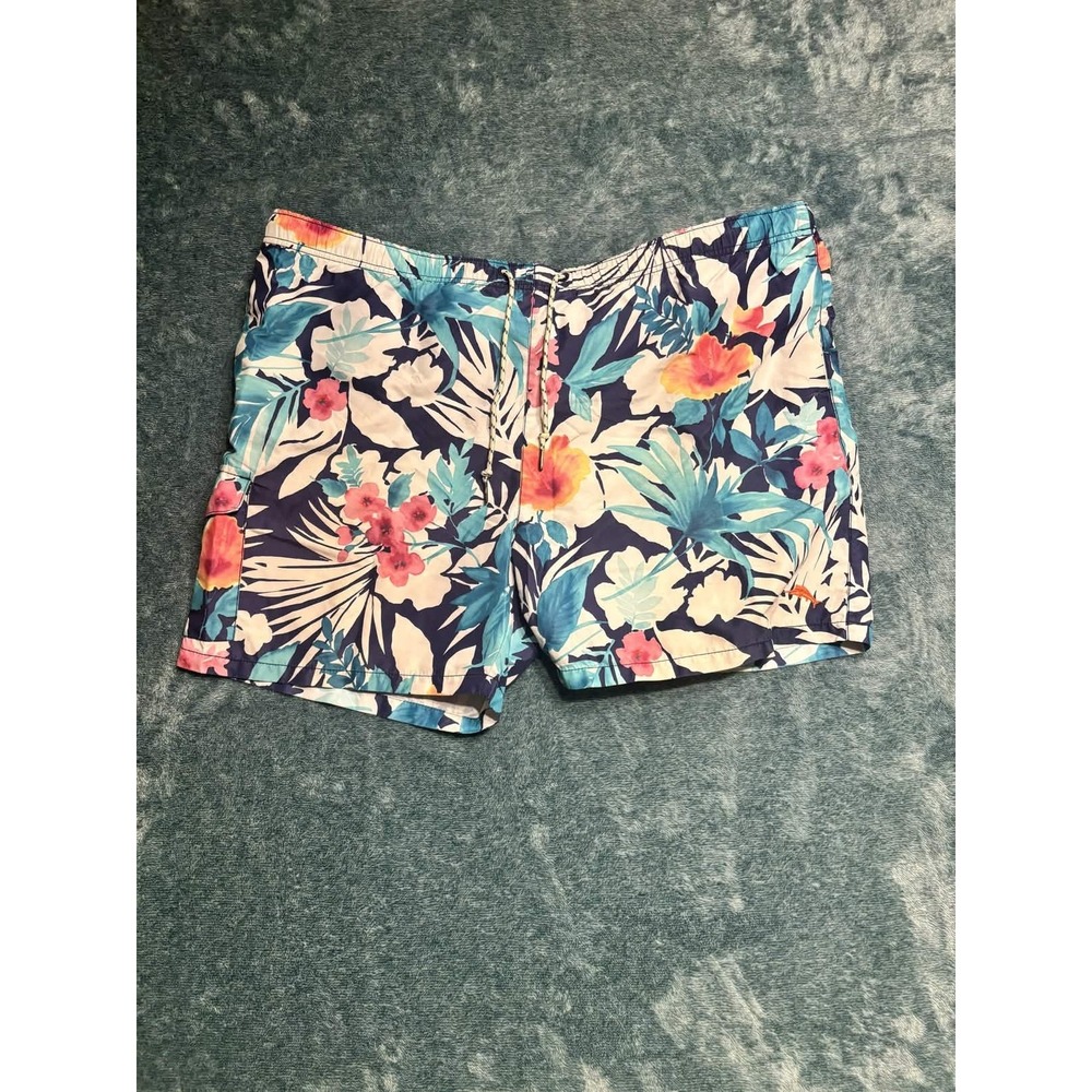 Tommy Bahama Relax Swim Trunks Men XXL Blue Floral Tropical Mesh Lining Pockets